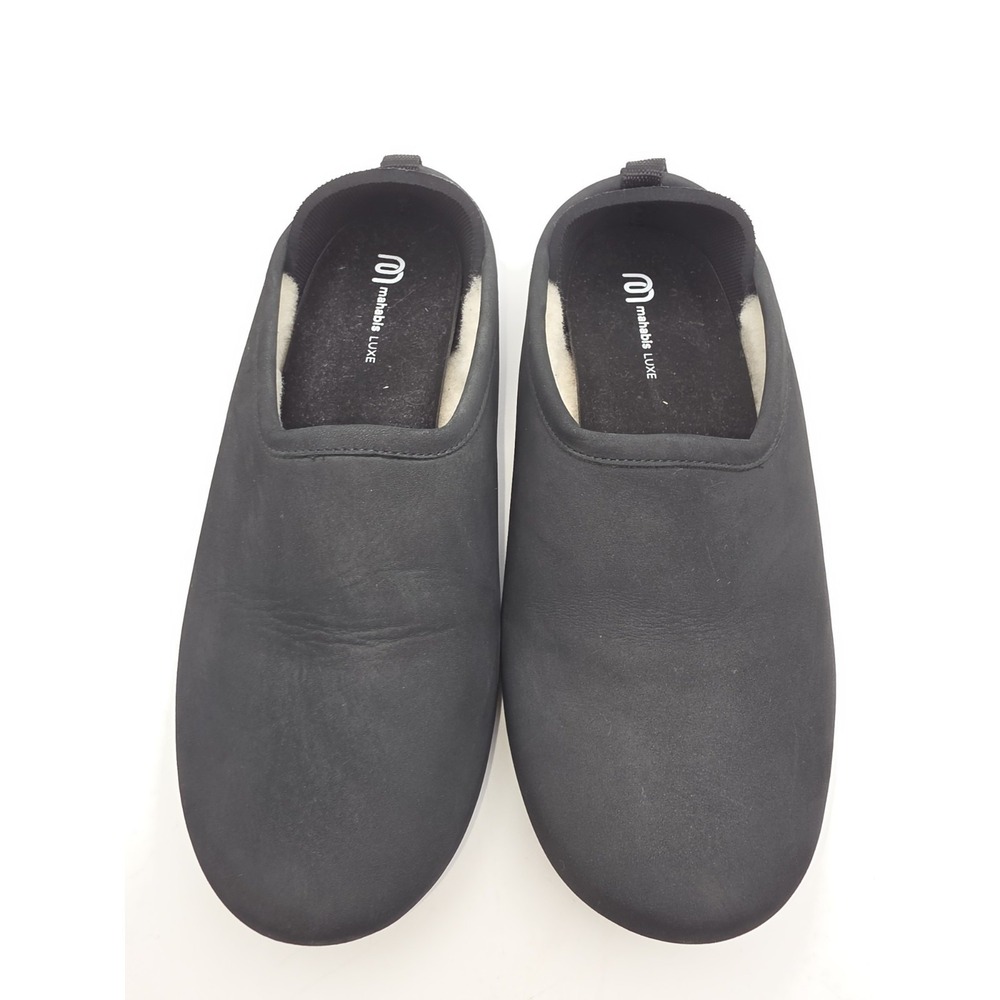 Mahabis Luxe Black Nubuck Leather Slippers Karlstad Noir Size 7.5